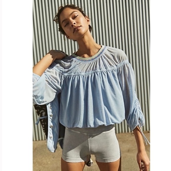 Free People Movement Sun Blissed Long Sleeve Cropped Top Balloon Sleeves Sz S - Picture 1 of 9